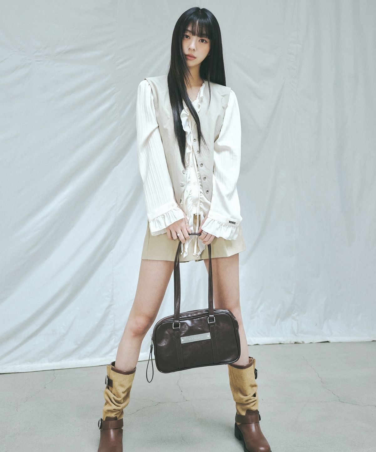 닉앤니콜(NICK&NICOLE) CRYSTAL LEATHER MINI BOSTON BAG_RED BROWN