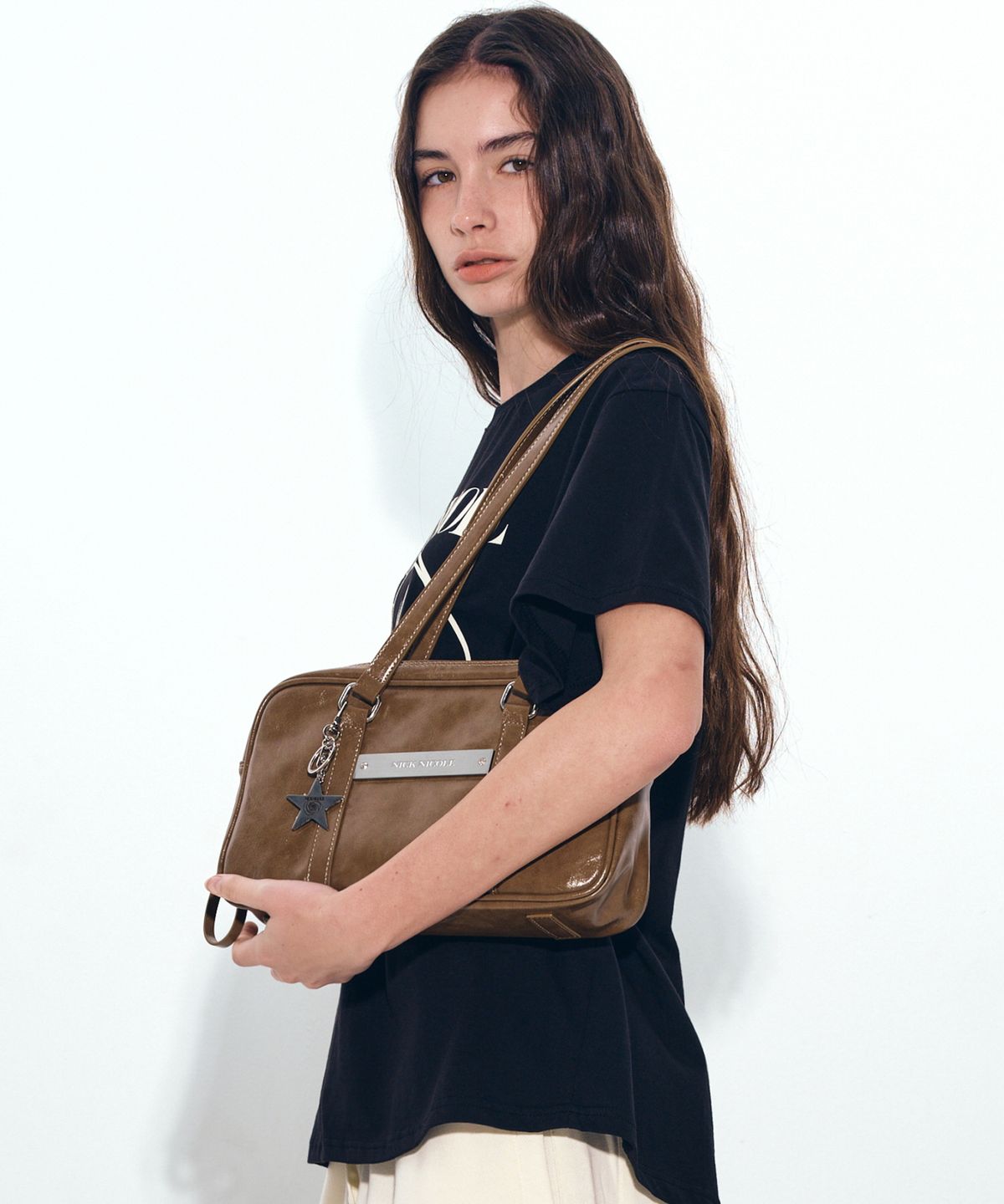 닉앤니콜(NICK&NICOLE) CRYSTAL LEATHER MINI BOSTON BAG_CAMEL