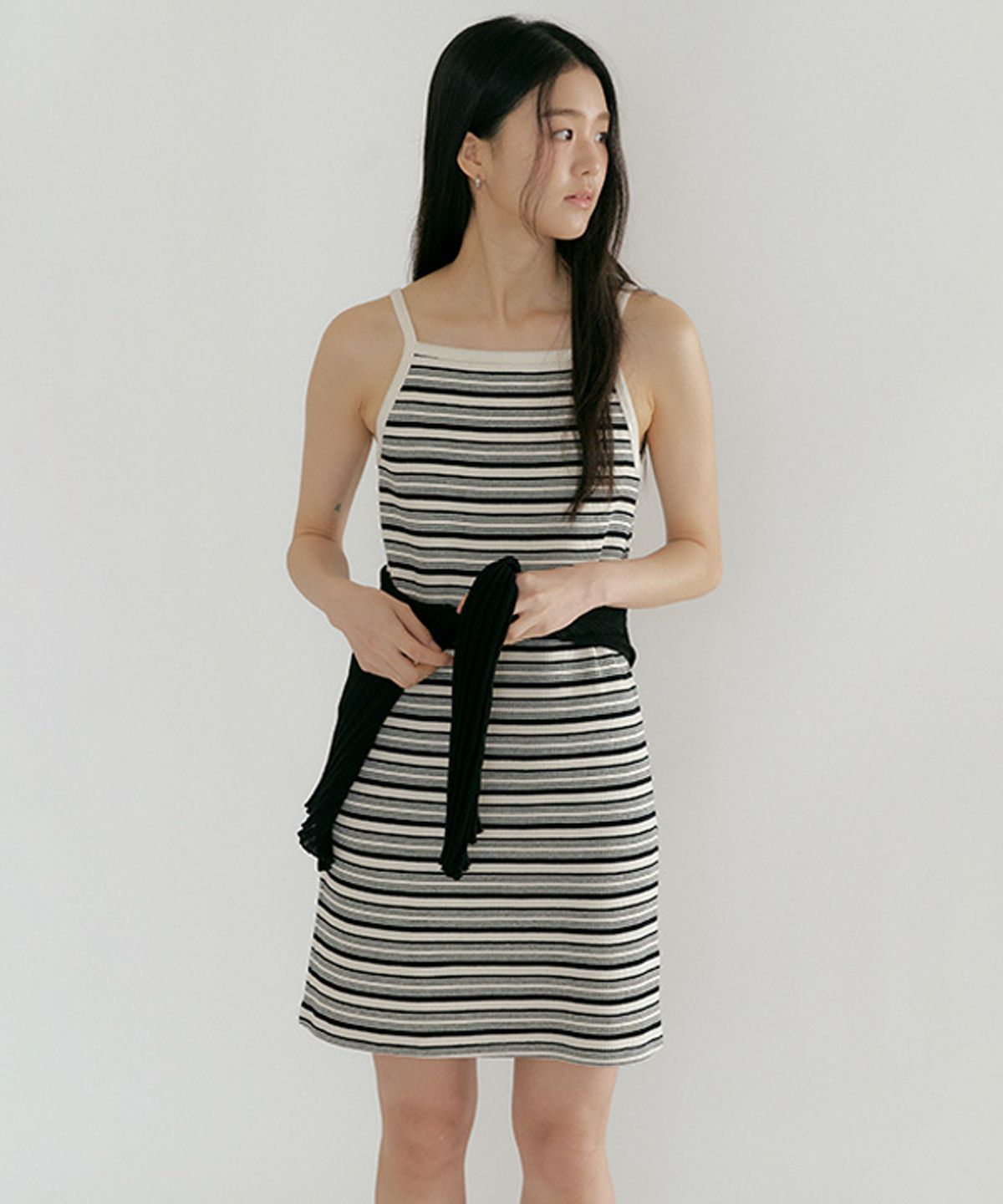 링서울(LINGSEOUL) ribbed stripe sleeveless dress-ivory