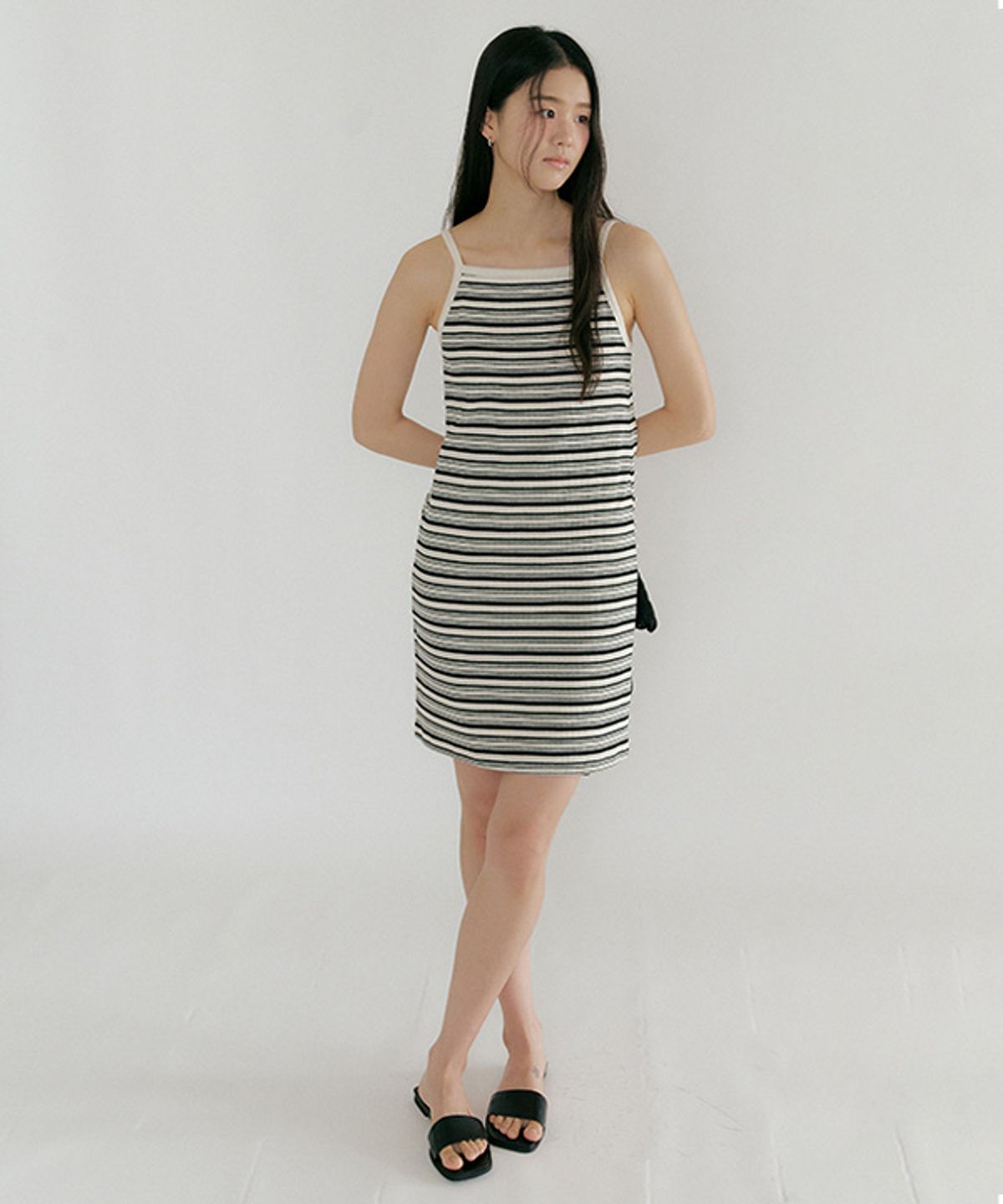 링서울(LINGSEOUL) ribbed stripe sleeveless dress-ivory