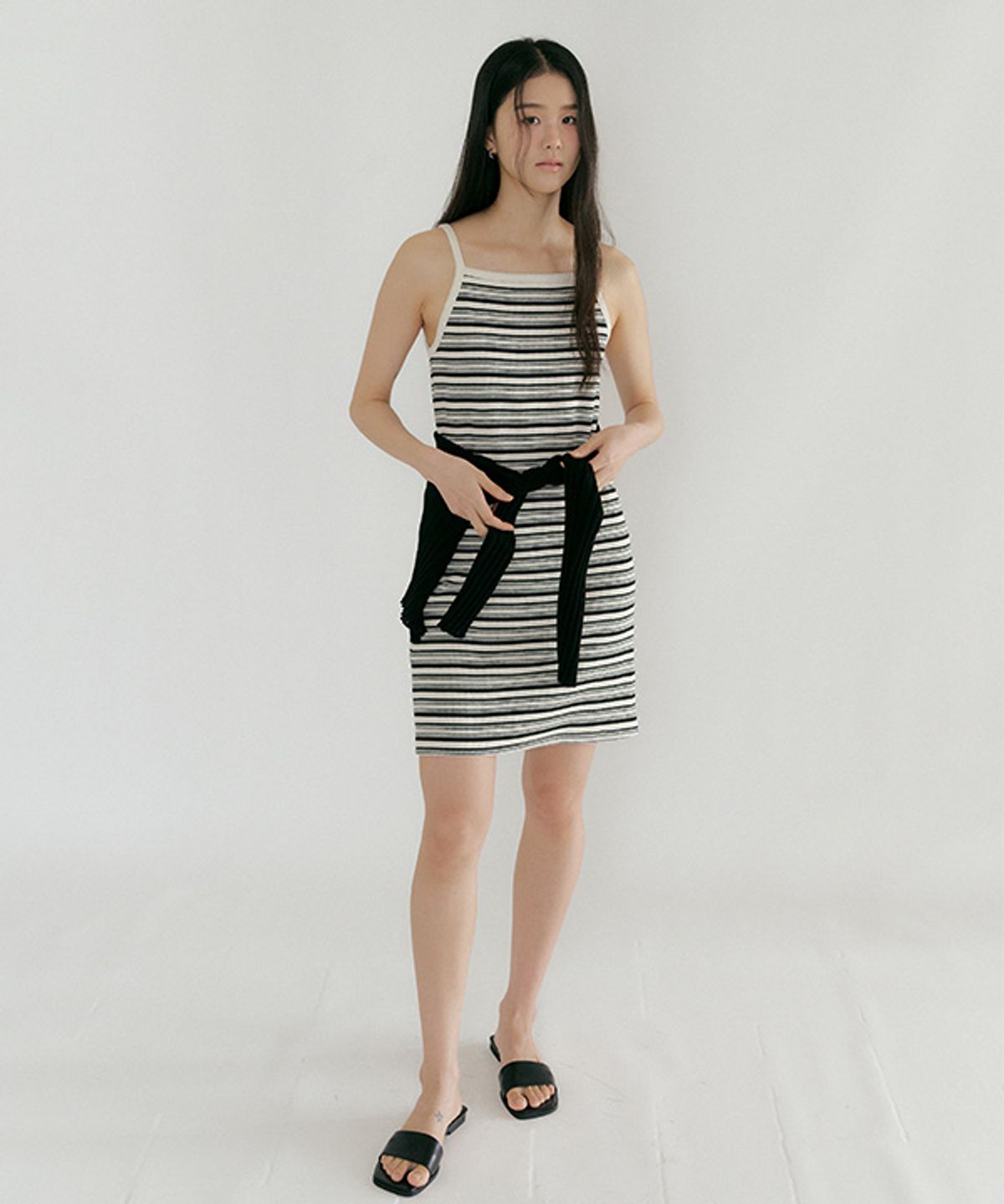 링서울(LINGSEOUL) ribbed stripe sleeveless dress-ivory