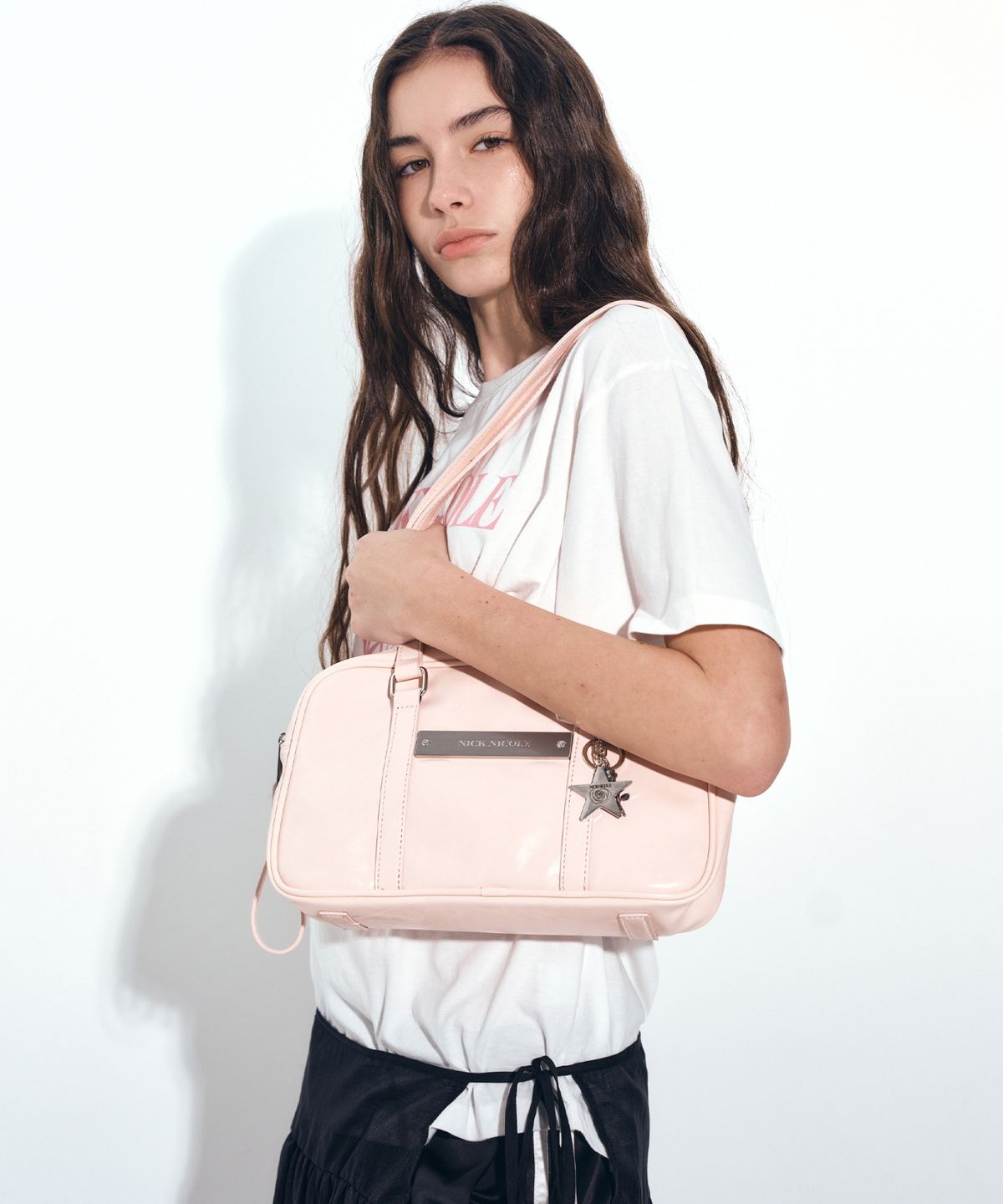 닉앤니콜(NICK&NICOLE) CRYSTAL LEATHER MINI BOSTON BAG_PINK