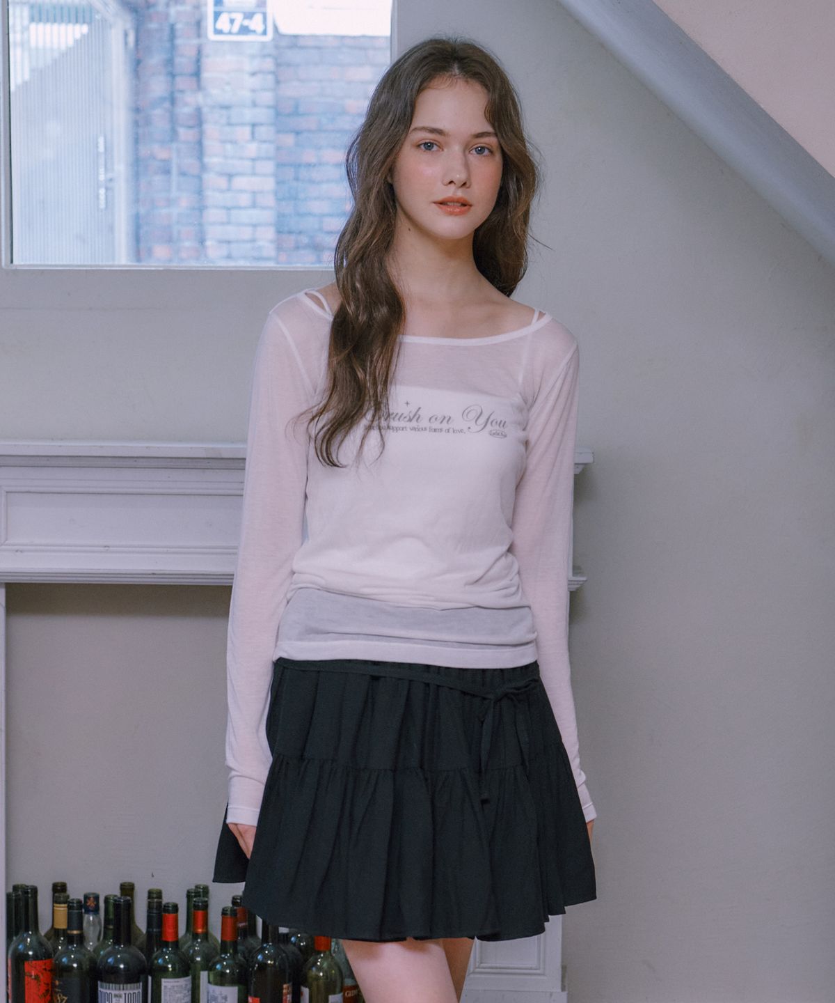 루루슈(LULUCHOU) See-through Boat Neck T-shirt - WHITE