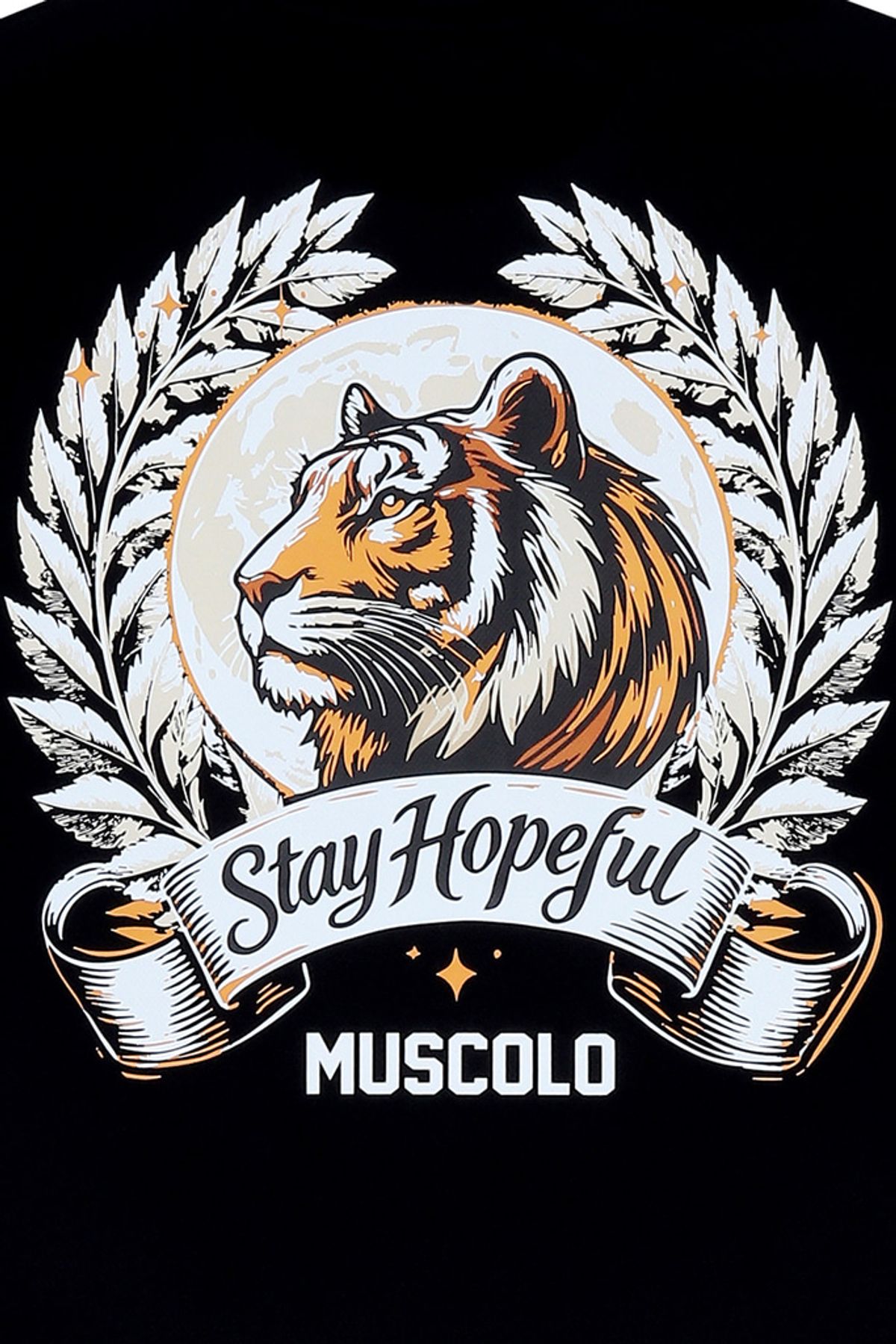 머스콜로(MUSCOLO) [SH월계수] 에어쿨링 타이거 풀문 반팔 티셔츠 블랙 골드