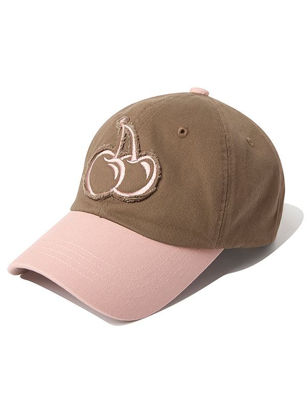 MUSINSA | KIRSH Cherry Cut-Off Applique Ball Cap [Brown]