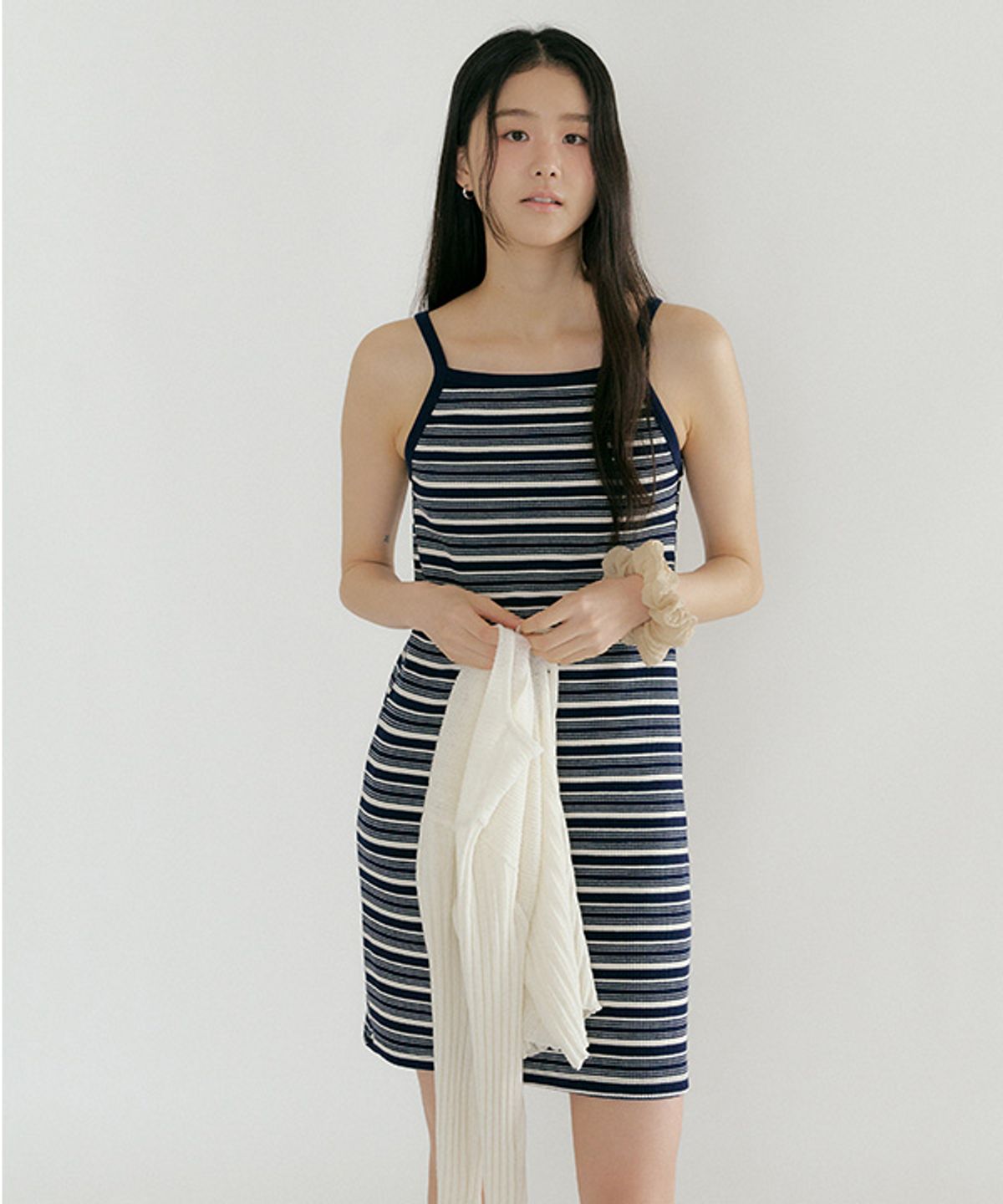 링서울(LINGSEOUL) ribbed stripe sleeveless dress-navy