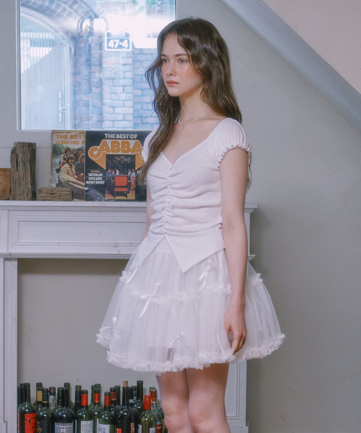 루루슈(LULUCHOU) Ribbon cancan lace skirt - WHITE