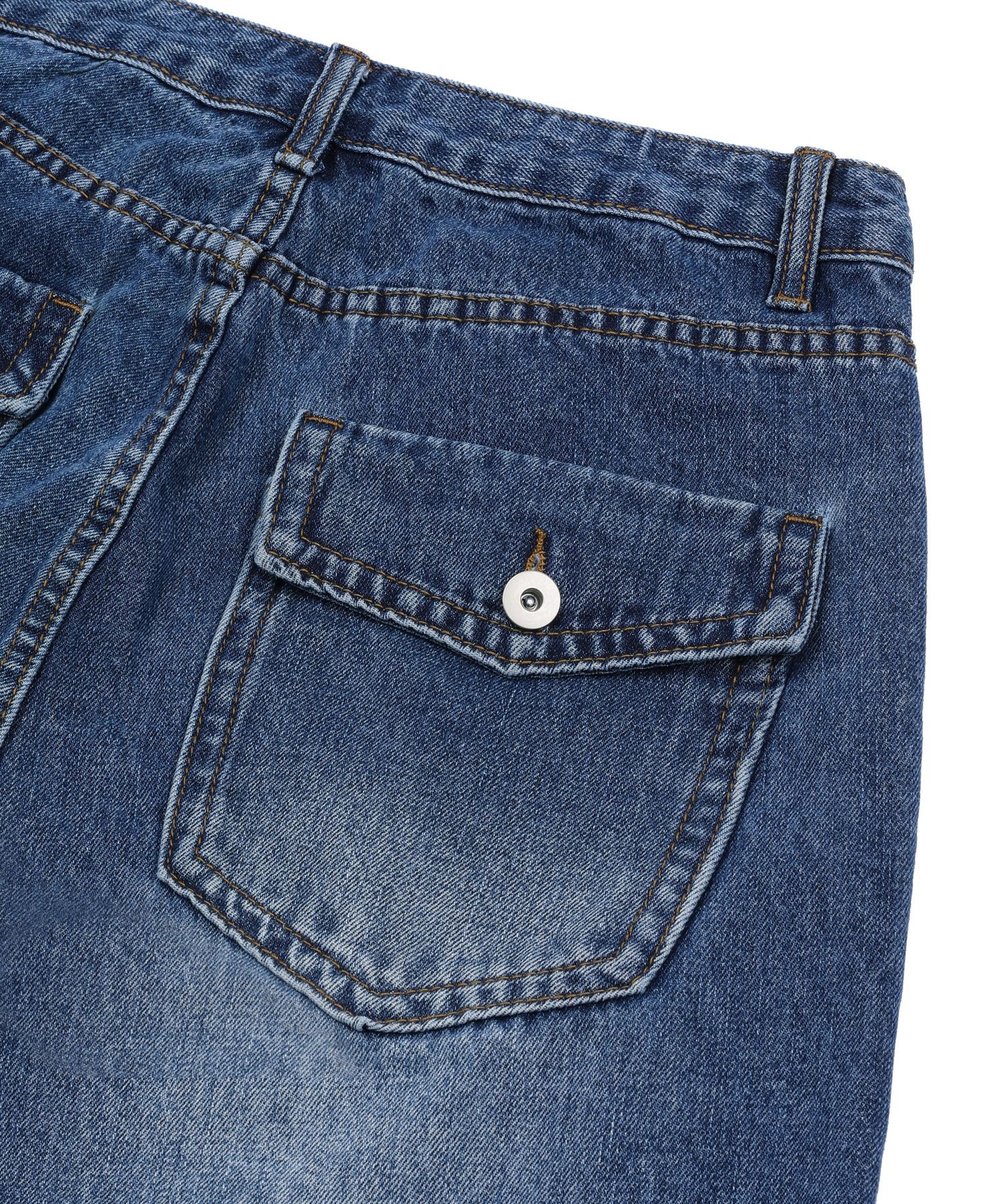 ★MUCENT★ Ronar Back Button Leather Point Bermuda Denim Pan MUSINSA | MUCENT Ronar Back Button Leather Point Bermuda