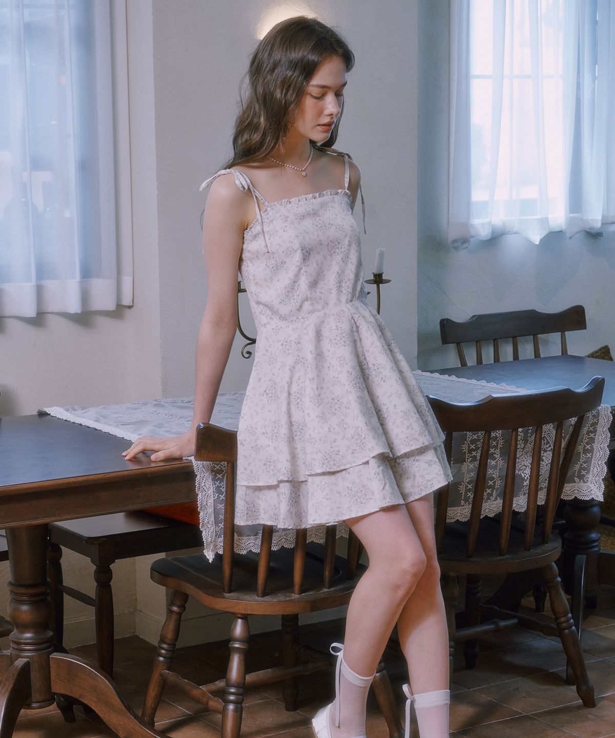 루루슈(LULUCHOU) Ribbon cancan dress - PURPLE FLOWER