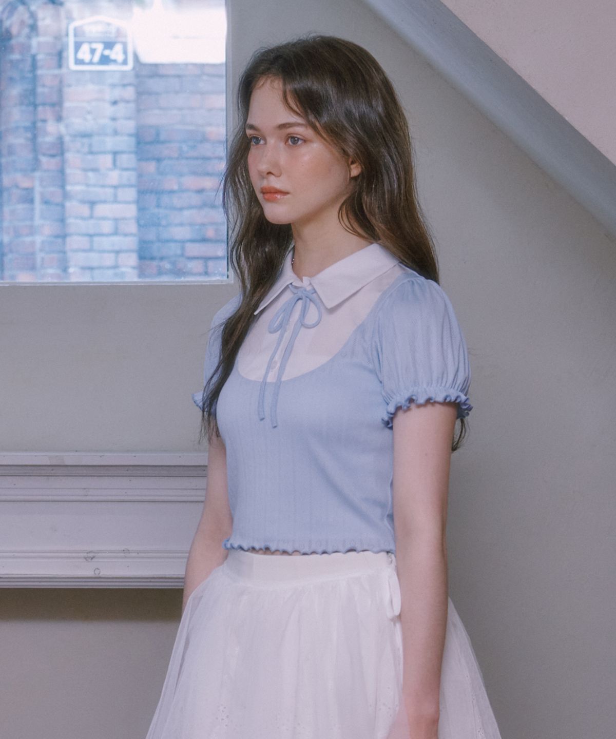 루루슈(LULUCHOU) Lovely puff sleeve shirt - SKY BLUE