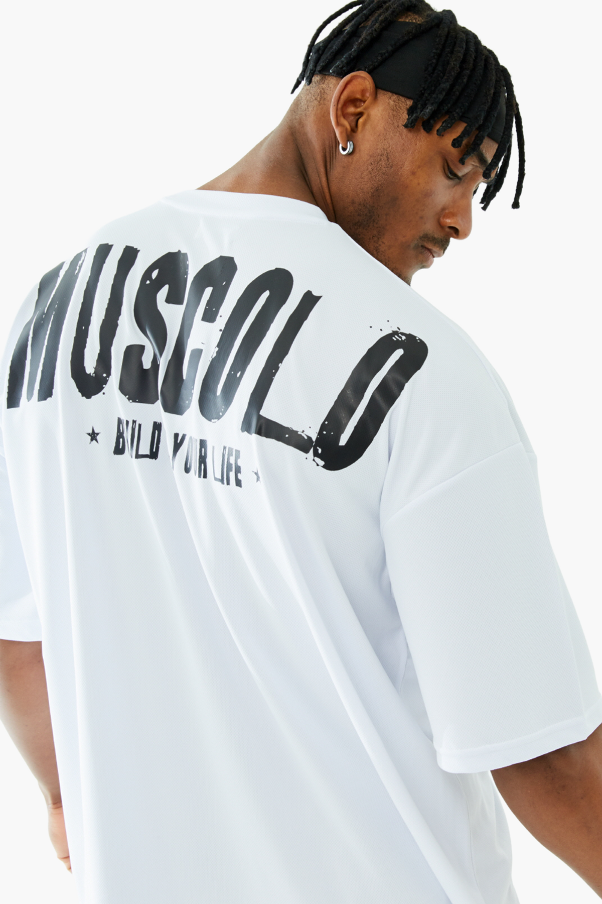 머스콜로(MUSCOLO) [빈티지 백 로고 V2] 에어쿨링 반팔 티셔츠 화이트