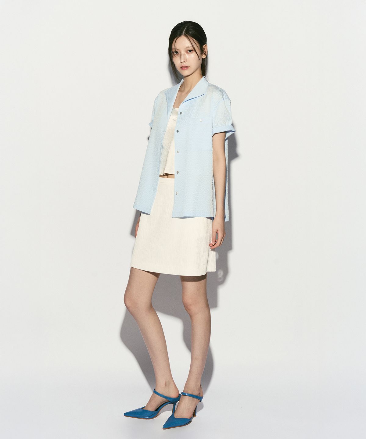 리이(RE RHEE) SEERSUCKER HALF SLEEVE SHIRTS CLOUD