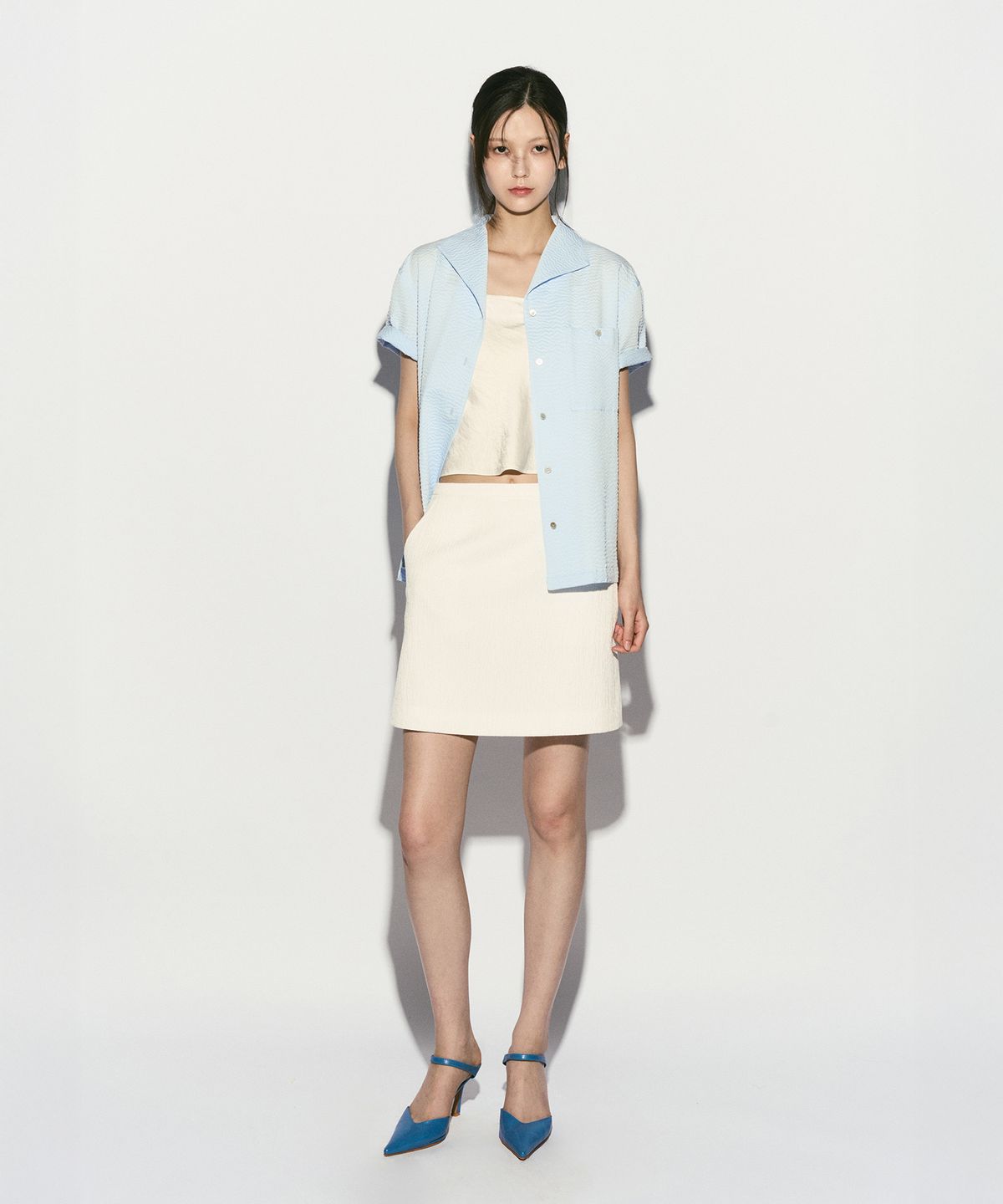 리이(RE RHEE) SEERSUCKER HALF SLEEVE SHIRTS CLOUD