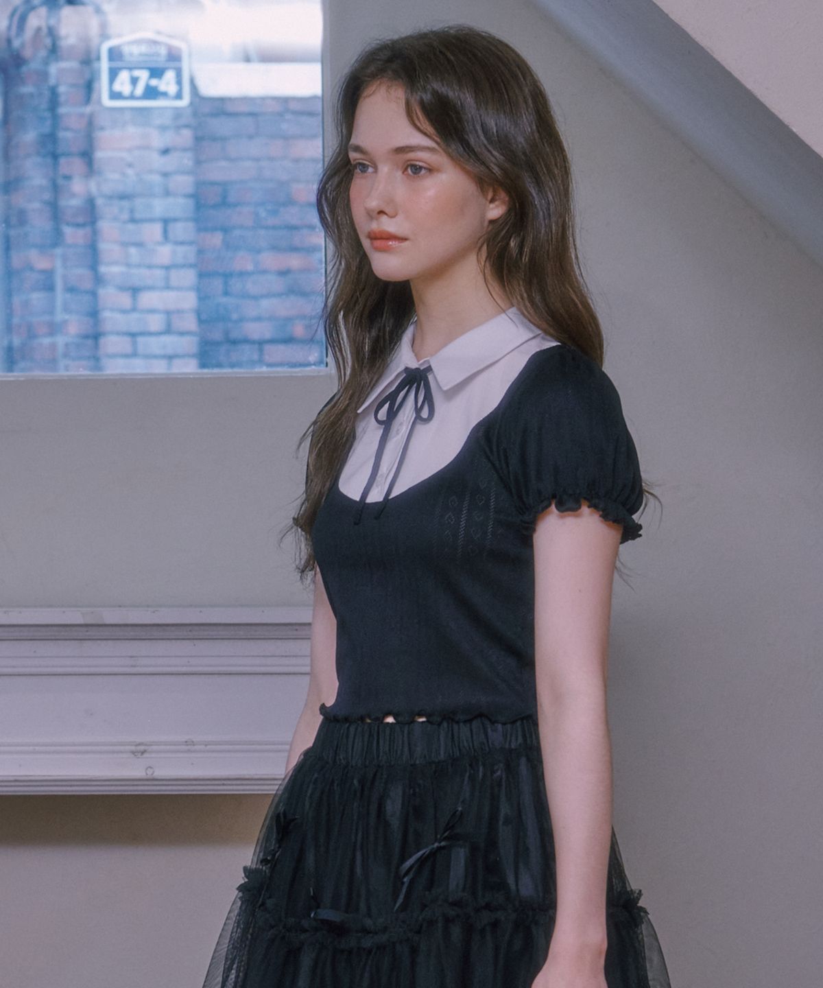 루루슈(LULUCHOU) Lovely puff sleeve shirt - BLACK