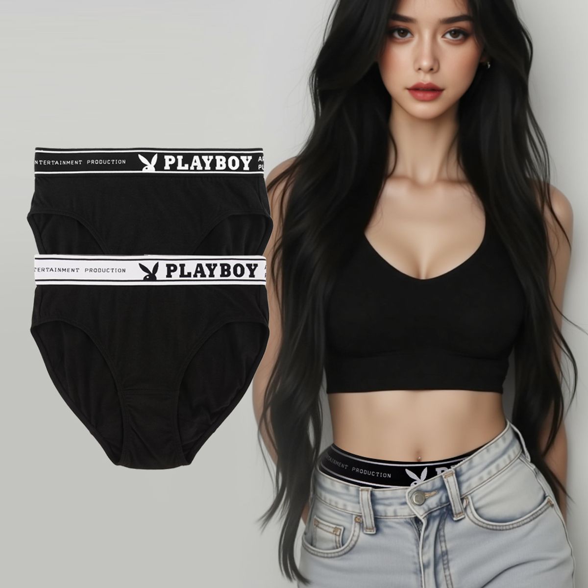 플레이보이(PLAYBOY) 로우라이즈 새깅스타일 핏 우먼 플레이 로하이핏 삼각팬티