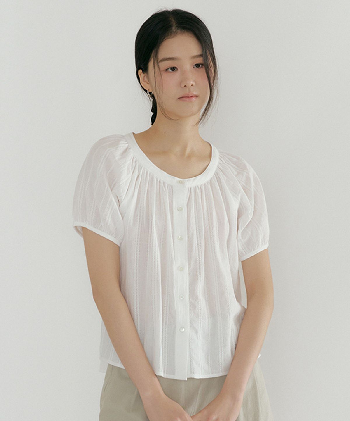 링서울(LINGSEOUL) jacquard shirring blouse-ivory