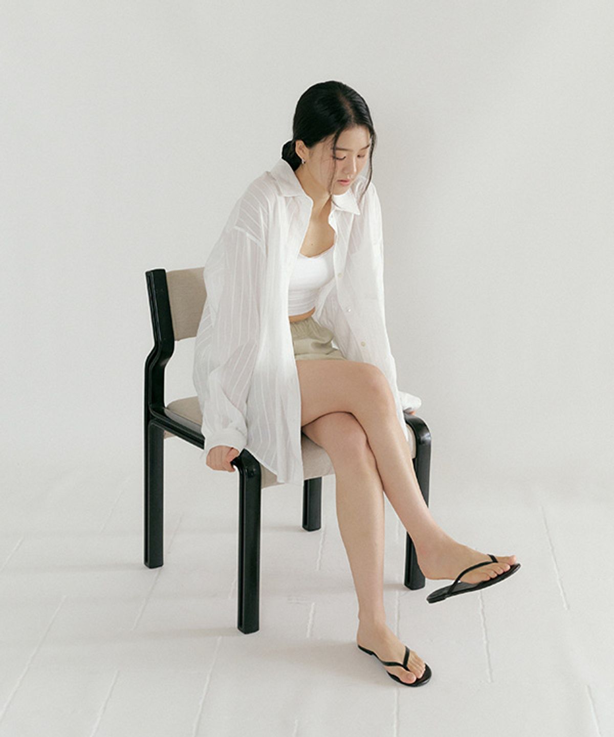 링서울(LINGSEOUL) sheer jacquard stripe shirt-ivory