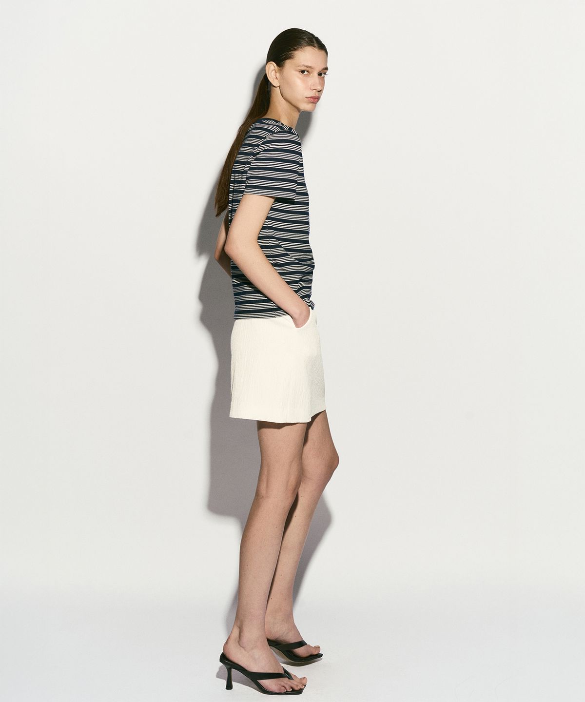 리이(RE RHEE) LOGO STRIPED T-SHIRT MIDNIGHT NAVY