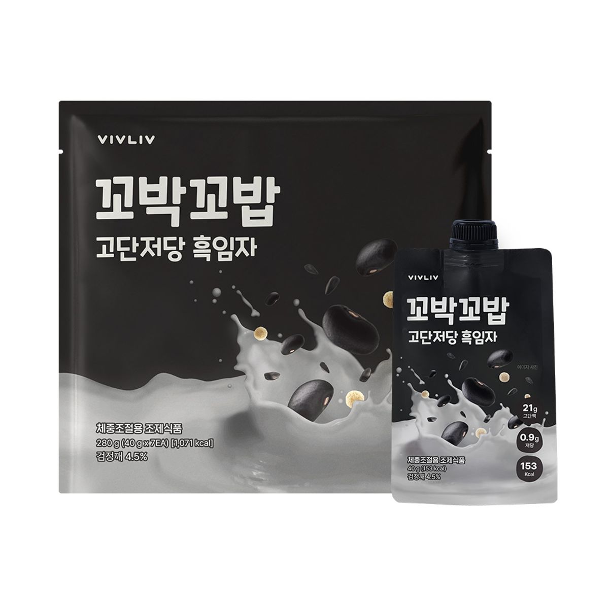 비브리브(VIVLIV) 꼬박꼬밥 고단저당 파우치 단백질 쉐이크 40g x 7포 1세트