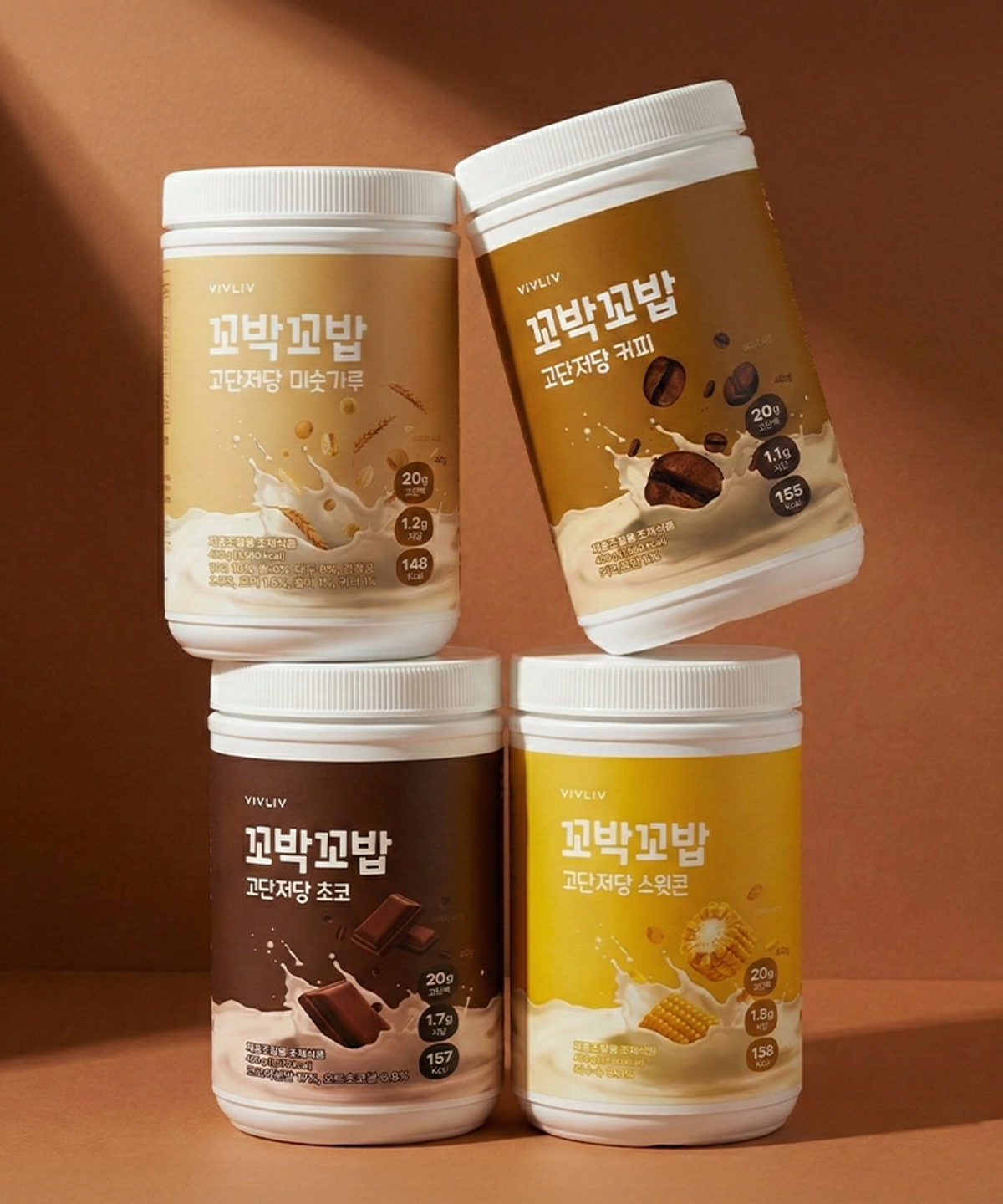 비브리브(VIVLIV) 꼬박꼬밥 고단저당 대용량 단백질 쉐이크 400g x 2통