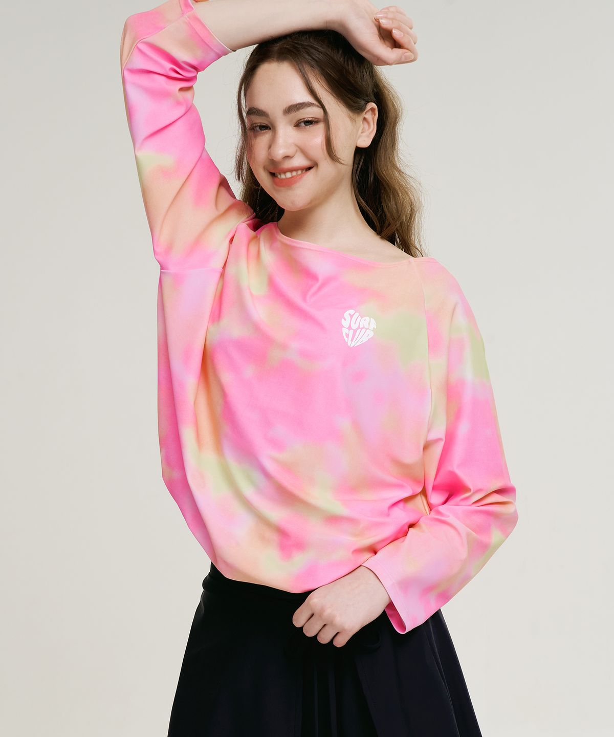 레이지비(LAZYBEE) 코튼캔디 스트링 오버핏 여성 롱슬리브 래쉬가드 핑크