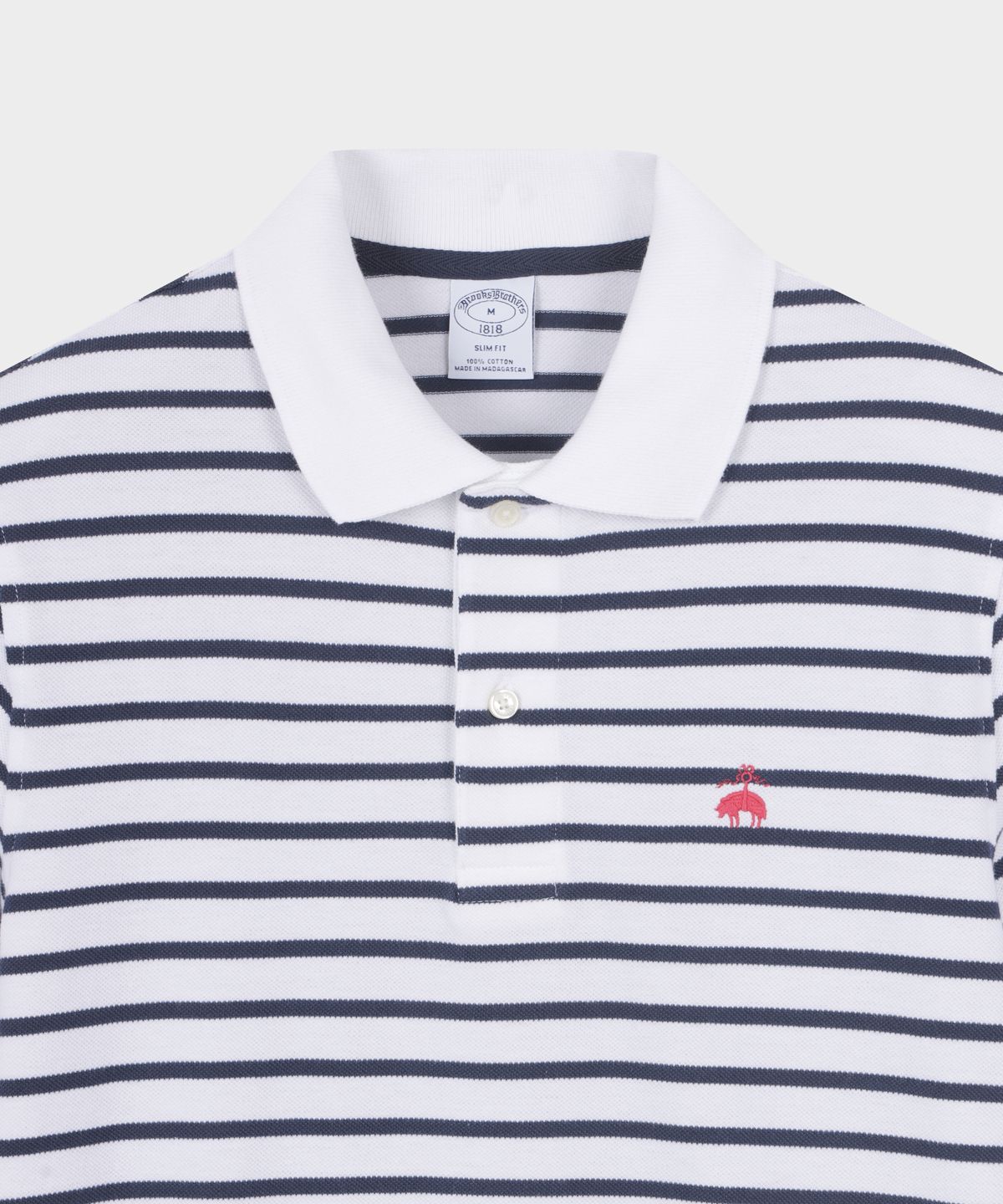 브룩스 브라더스(BROOKS BROTHERS) 슬림핏 마리너 스트라이프 피케 숏슬리브 폴로  (화이트) (BBNTMF9063AFM)