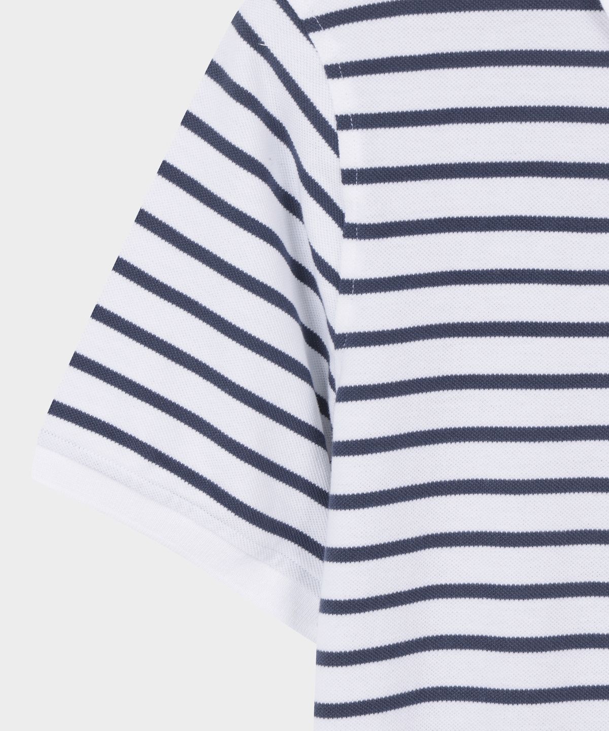 브룩스 브라더스(BROOKS BROTHERS) 슬림핏 마리너 스트라이프 피케 숏슬리브 폴로  (화이트) (BBNTMF9063AFM)