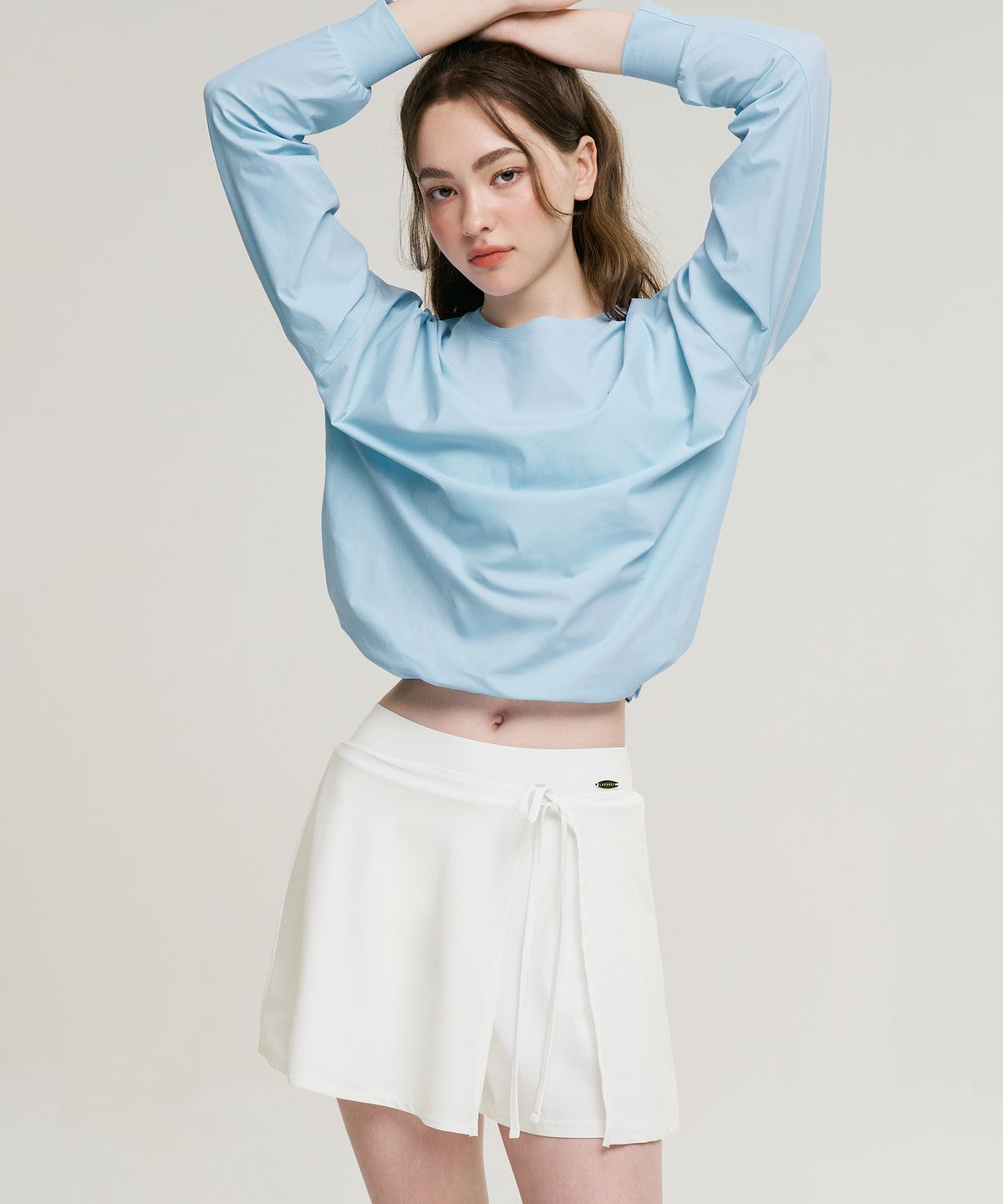 레이지비(LAZYBEE) 에어스트레치 리본 랩 스커트 스윔 팬츠 워터 큐롯팬츠 화이트