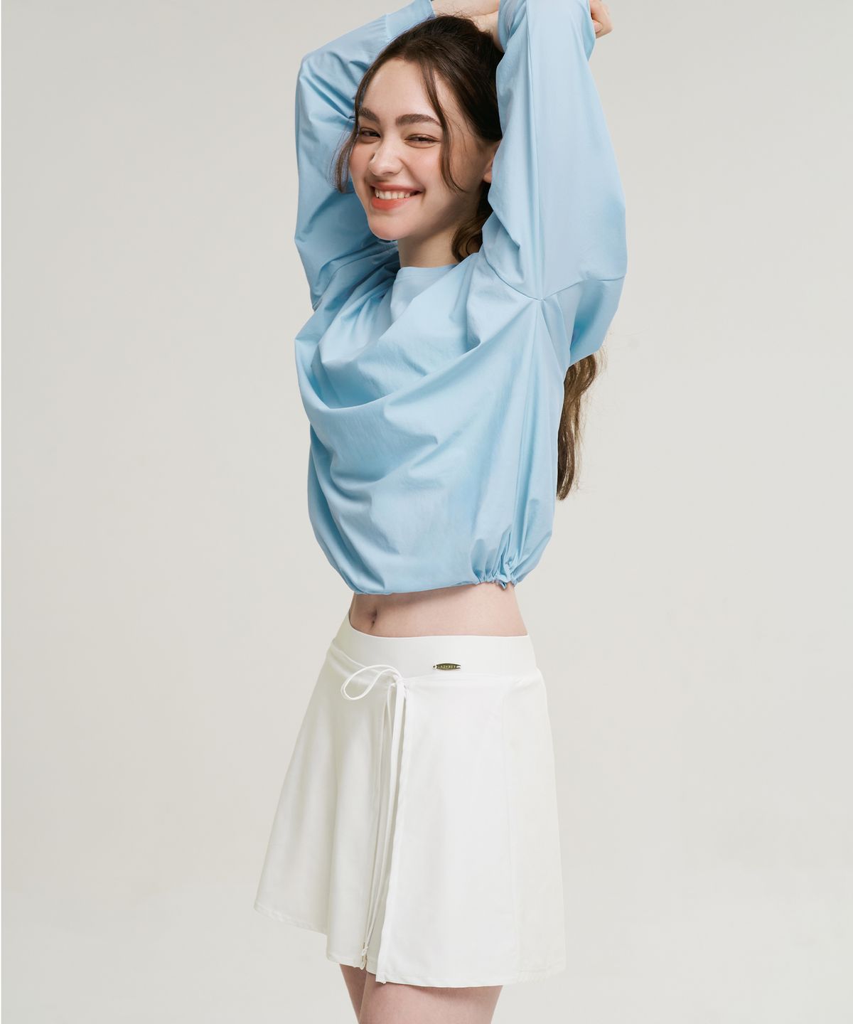 레이지비(LAZYBEE) 에어스트레치 리본 랩 스커트 스윔 팬츠 워터 큐롯팬츠 화이트