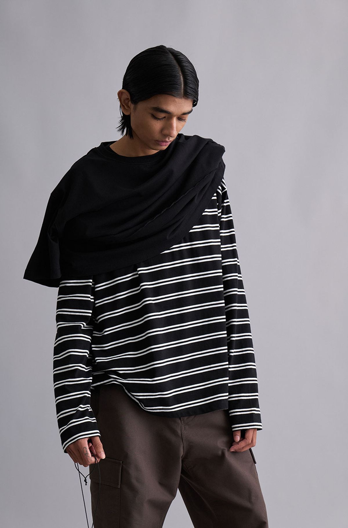 유체 프레타 포르테(YOUCHE PRET A PORTER) SR OBLIQUE STRIPED LONG SLEEVE Black