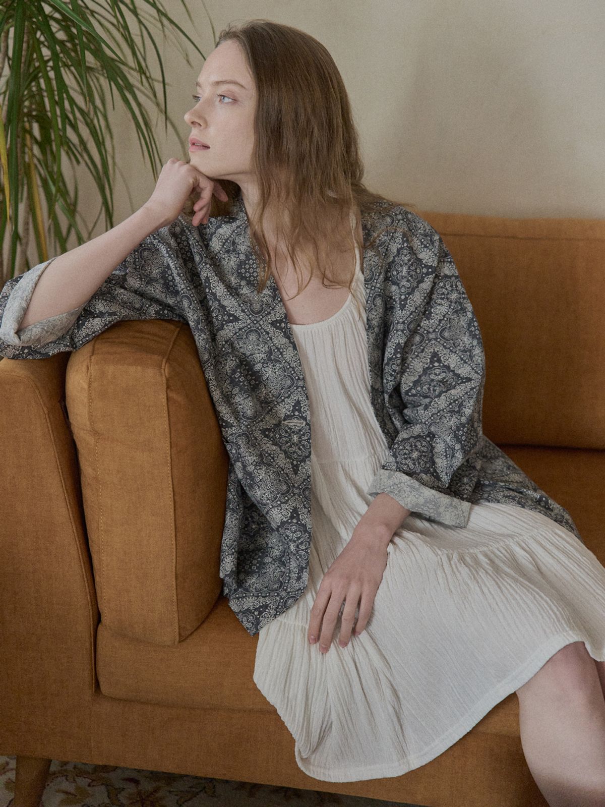 아방(AVANT-G) Paisley Cotton Robe Jacket - NAVY