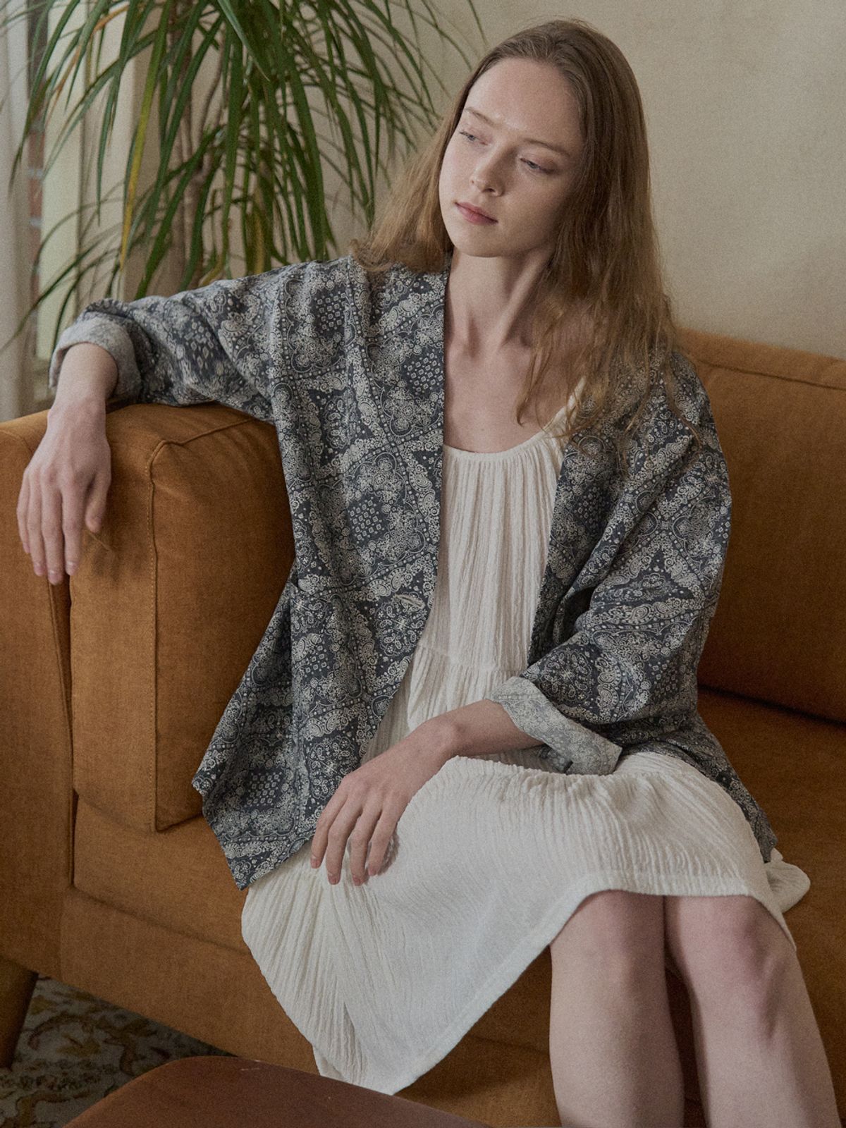 아방(AVANT-G) Paisley Cotton Robe Jacket - NAVY