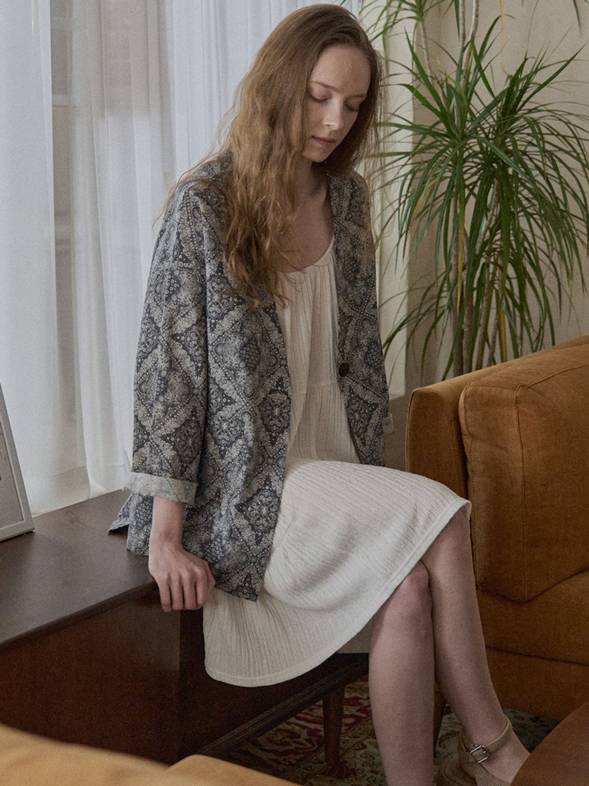 아방(AVANT-G) Paisley Cotton Robe Jacket - NAVY