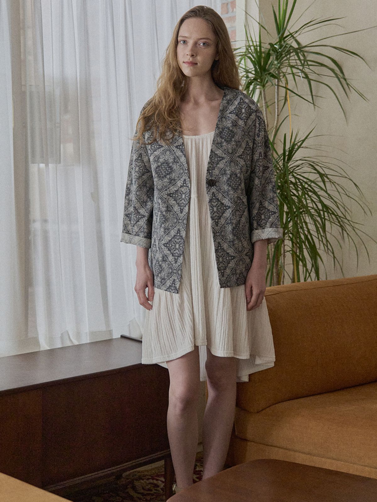 아방(AVANT-G) Paisley Cotton Robe Jacket - NAVY