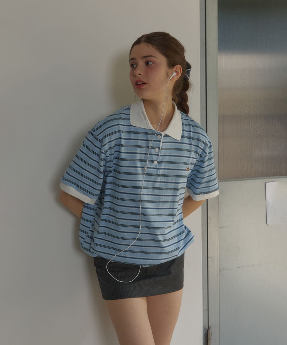 아노에틱(ANOETIC) STRIPE STRING RUGBY HALF T-SHIRT_SKY BLUE