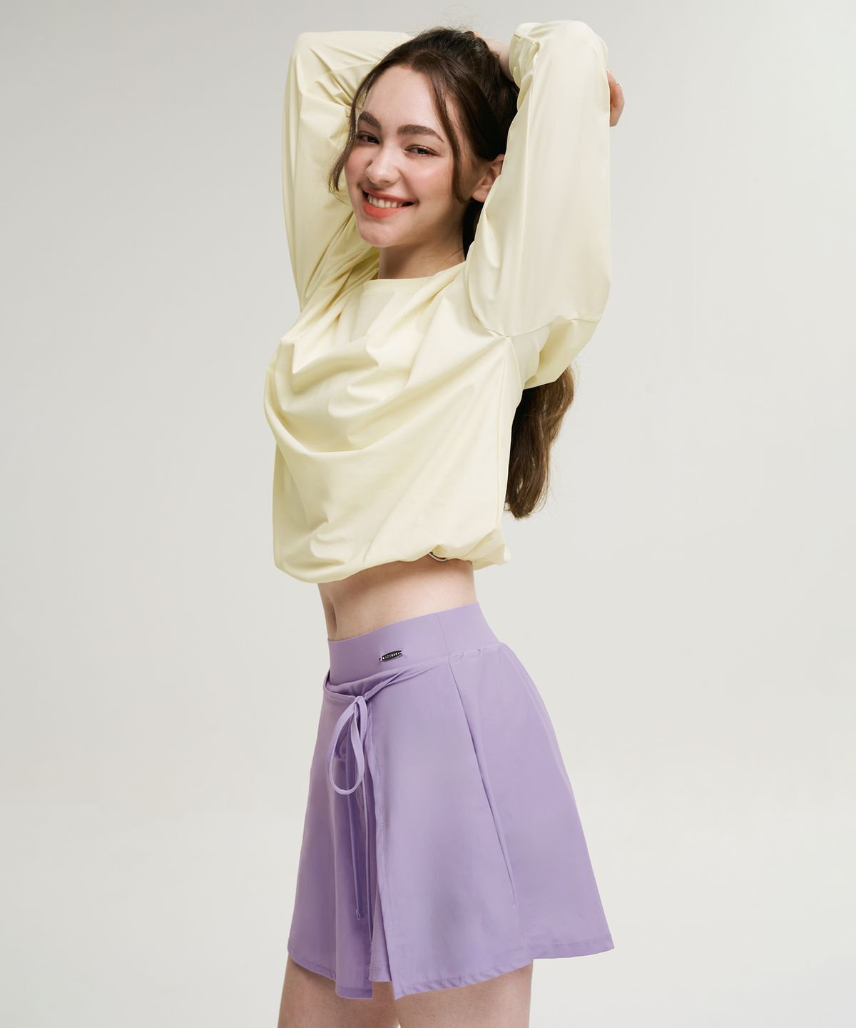 레이지비(LAZYBEE) 에어스트레치 리본 랩 스커트 스윔 팬츠 워터 큐롯팬츠 라벤더