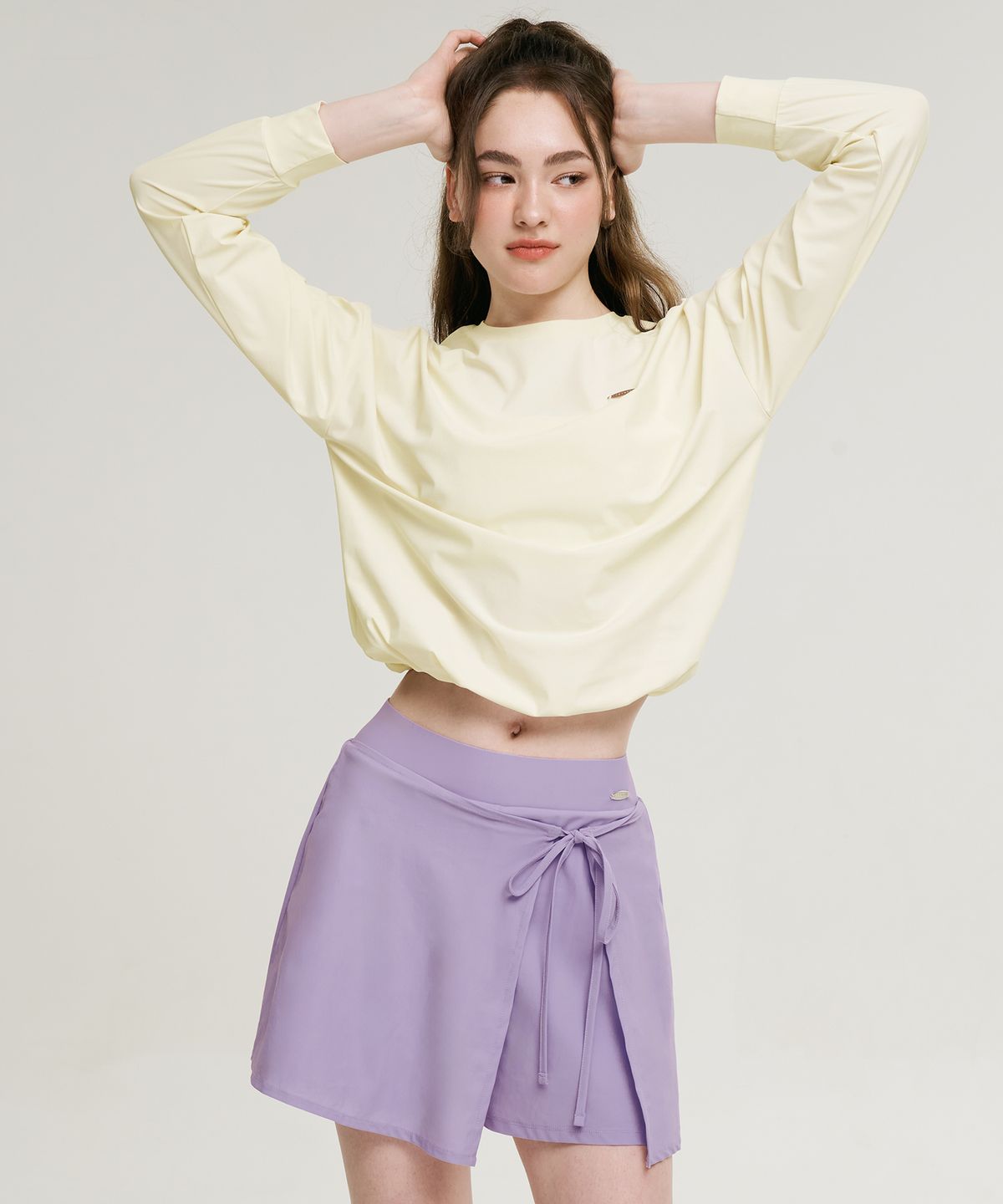 레이지비(LAZYBEE) 에어스트레치 리본 랩 스커트 스윔 팬츠 워터 큐롯팬츠 라벤더