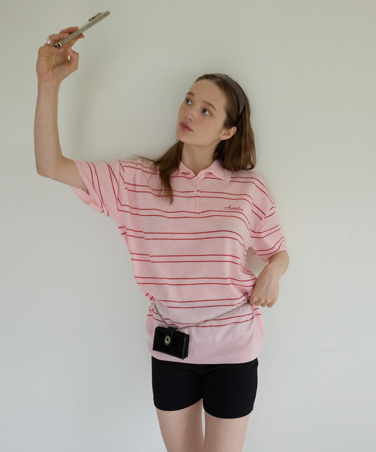 아노에틱(ANOETIC) ANC CHARMING STRIPE HALF KNIT_PINK