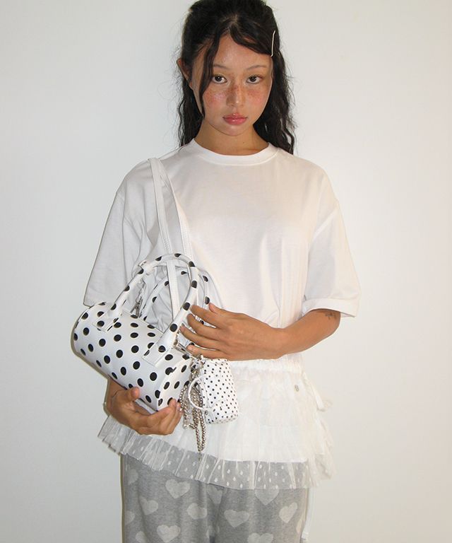 MUSINSA | RONRON ROUND MINI PETIT CROSS BAG WHITE BLACK DOT