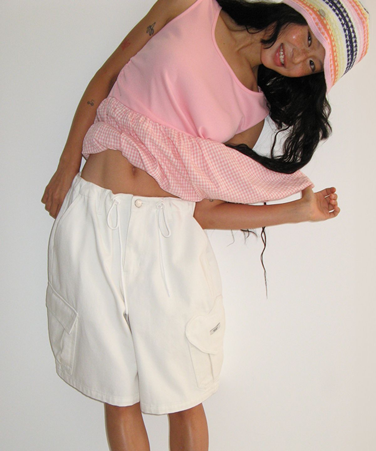 론론(RONRON) MULTI STRIPE KNIT BUCKET HAT ORANGE PINK