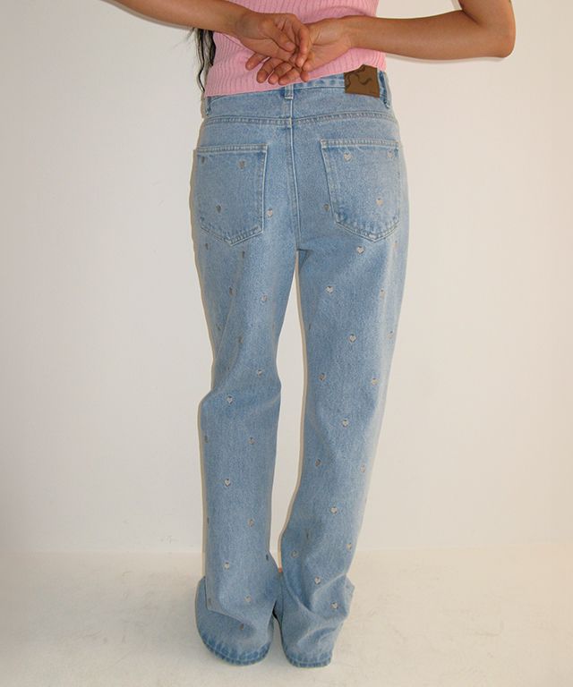 RONRON ♥ HEART EMBROIDERY BOOTSCUT DENIM PANTS MUSINSA | RONRON HEART EMBROIDERY BOOTSCUT DENIM PANTS LIGHT