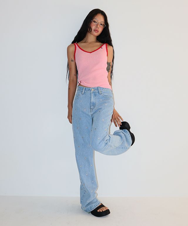 ★2025SS新作★RONRON★HEART EMBROIDERY BOOTSCUT DENIM PANTS MUSINSA | RONRON HEART EMBROIDERY BOOTSCUT DENIM PANTS LIGHT