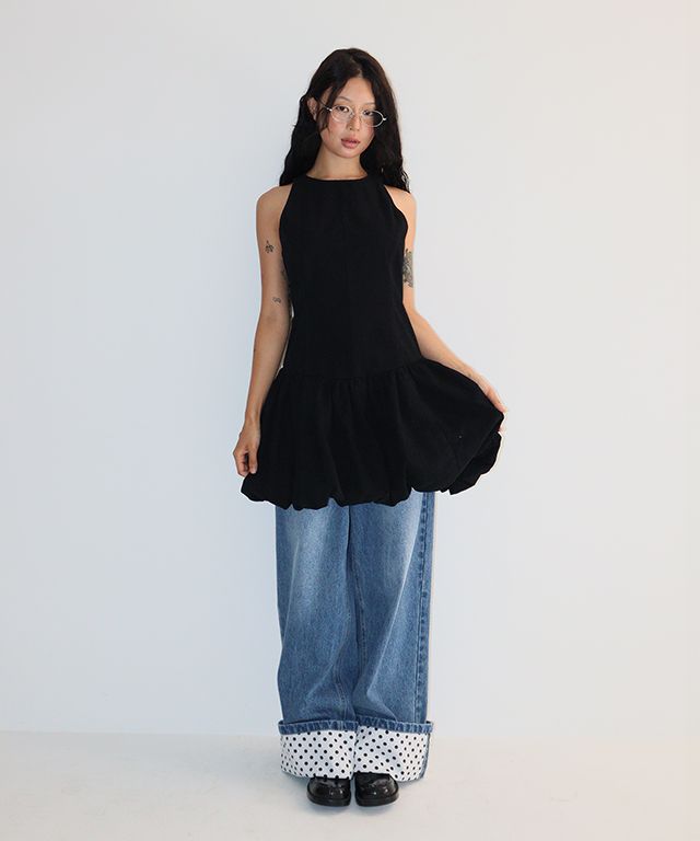 RONRON ♥ PATCH ROLL UP DENIM PANTS /追跡付 MUSINSA公式 | RONRON PATCH ROLL UP DENIM PANTS WHITE DOT