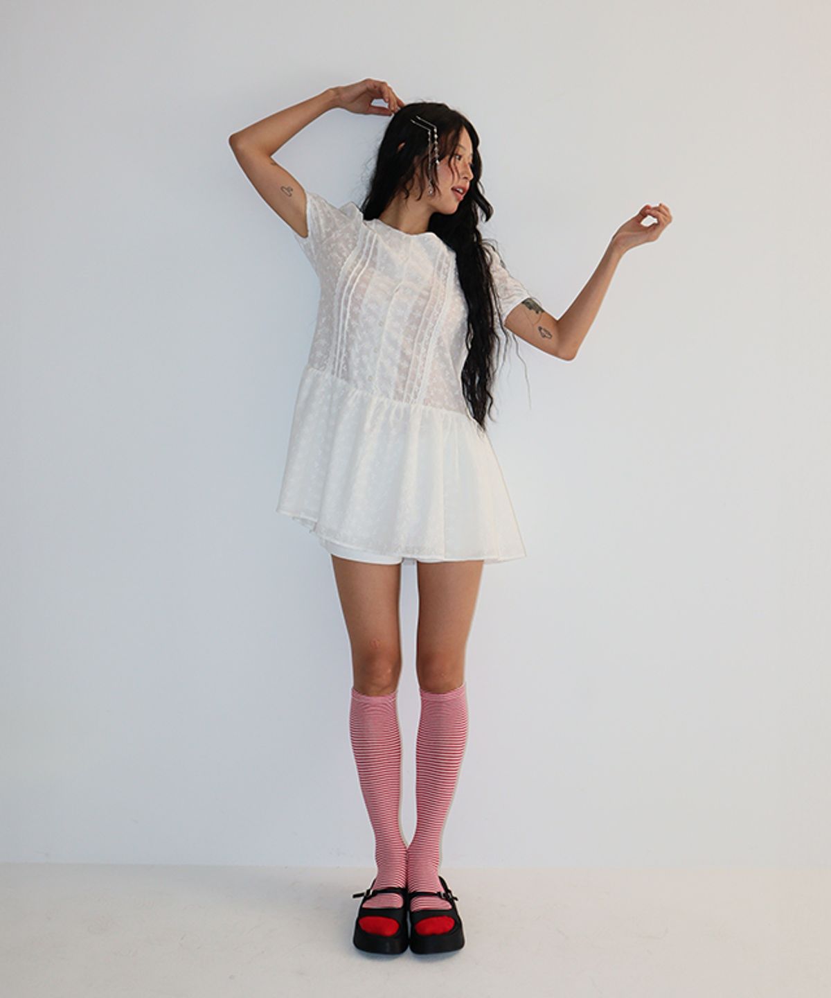 론론(RONRON) LACE MINI FRENCH DRESS WHITE