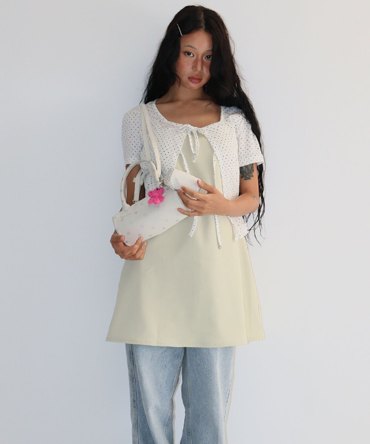 론론(RONRON) SQUARE SUSPENDER DRESS BEIGE