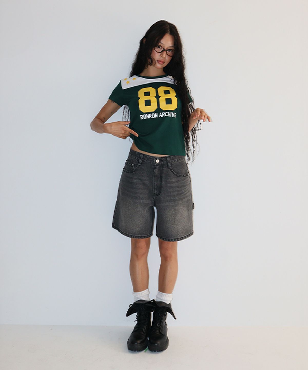 론론(RONRON) SPORTY 88 STAR SHORT T SHIRT GREEN