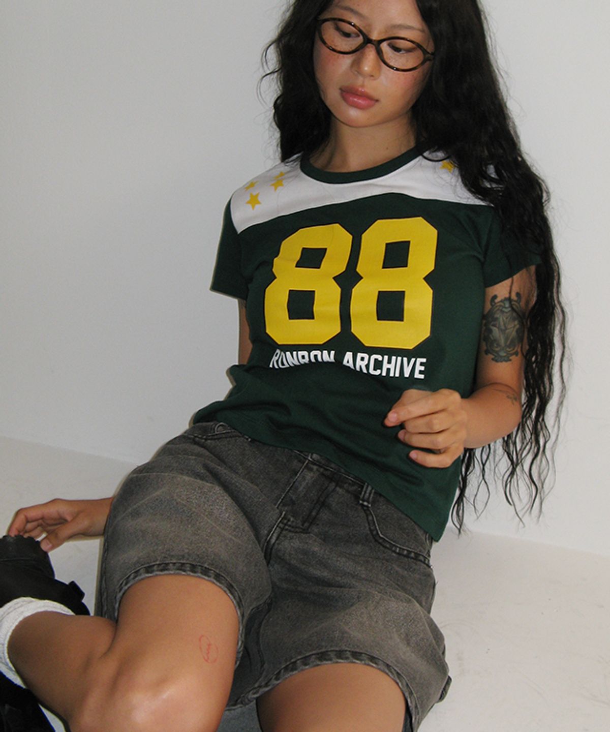 론론(RONRON) SPORTY 88 STAR SHORT T SHIRT GREEN