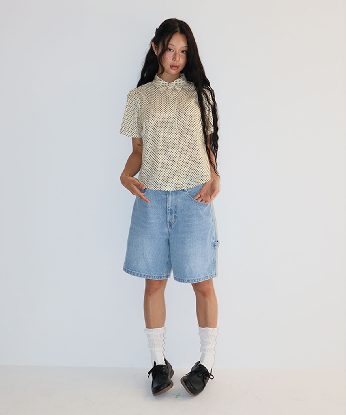 론론(RONRON) POLKA DOT SHORT SLEEVE SHIRT CREAM