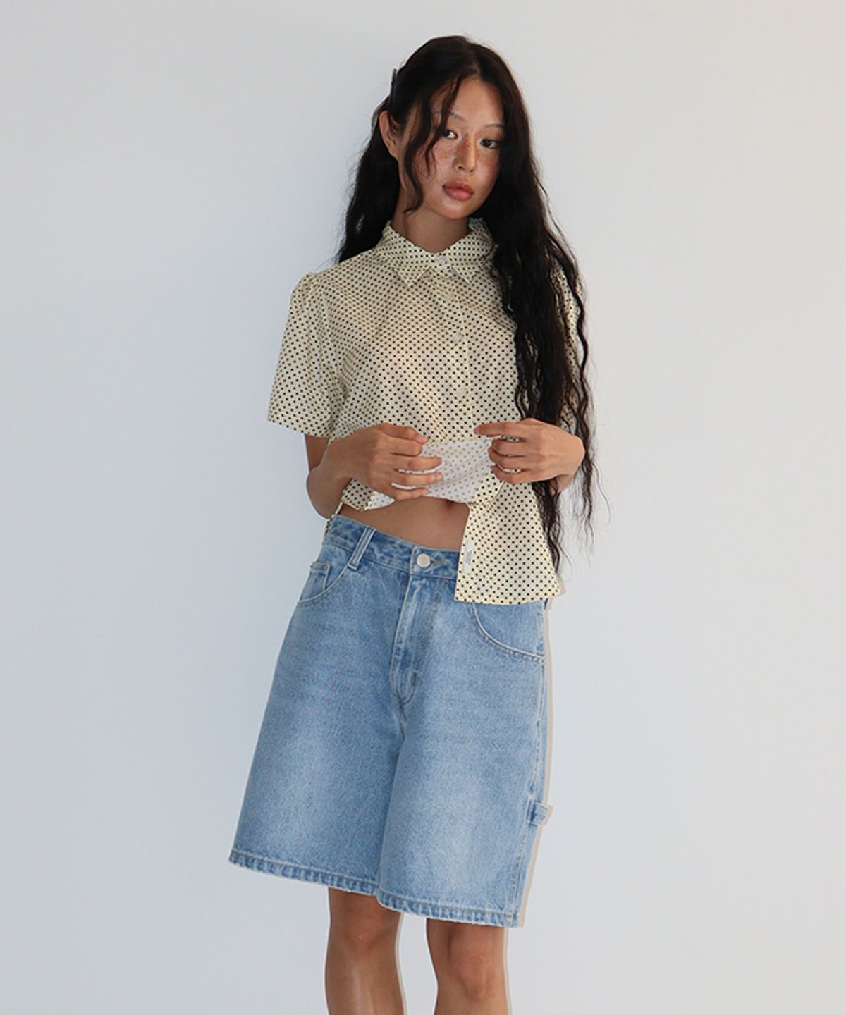 론론(RONRON) POLKA DOT SHORT SLEEVE SHIRT CREAM