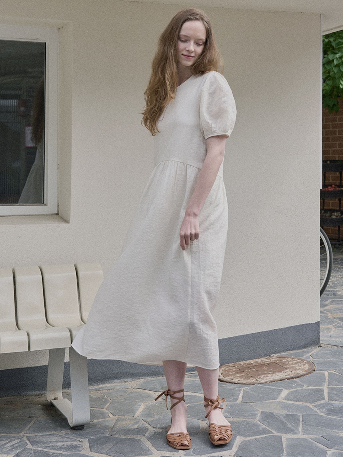 아방(AVANT-G) Ribbon Puff Long Dress - IVORY